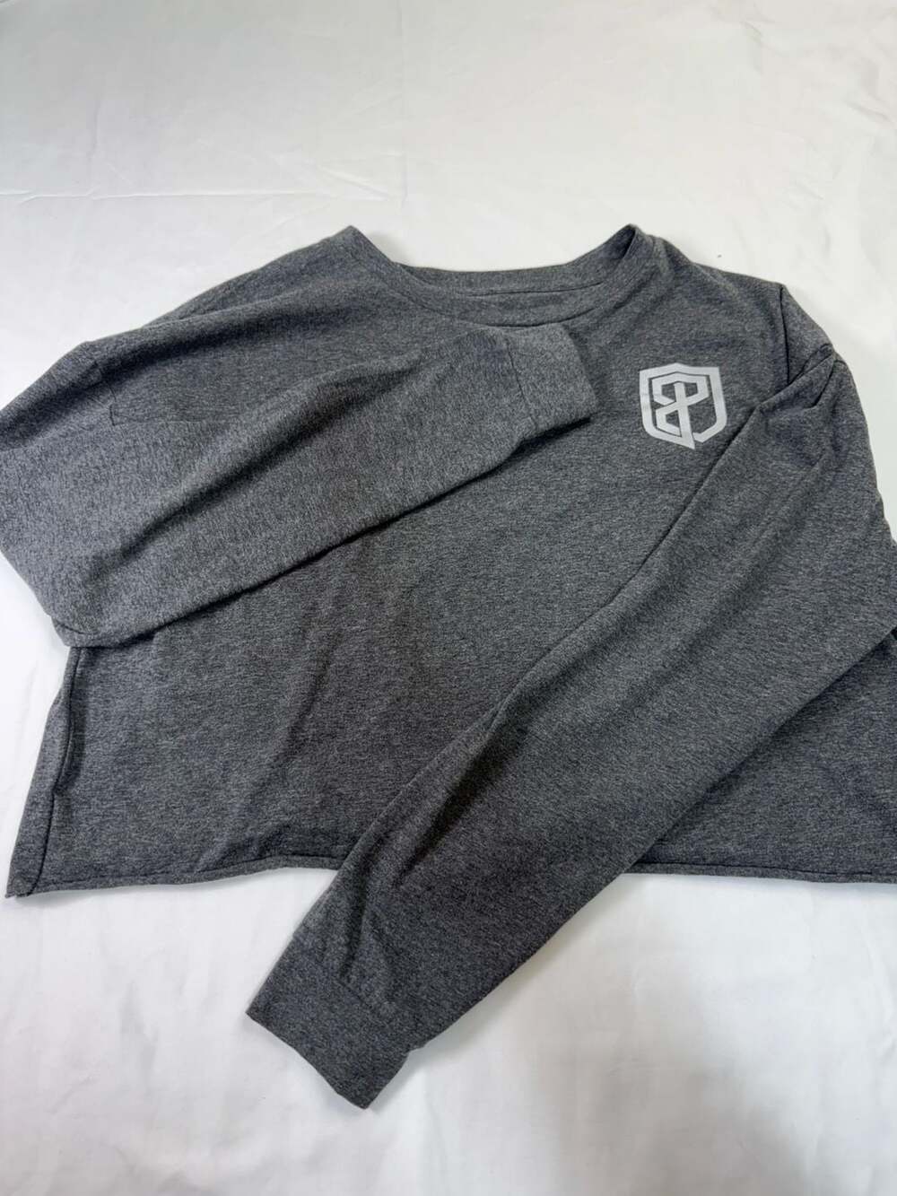 Born Primitive Women's Gray Long Sleeve Crop Top Shield Logo Size Small